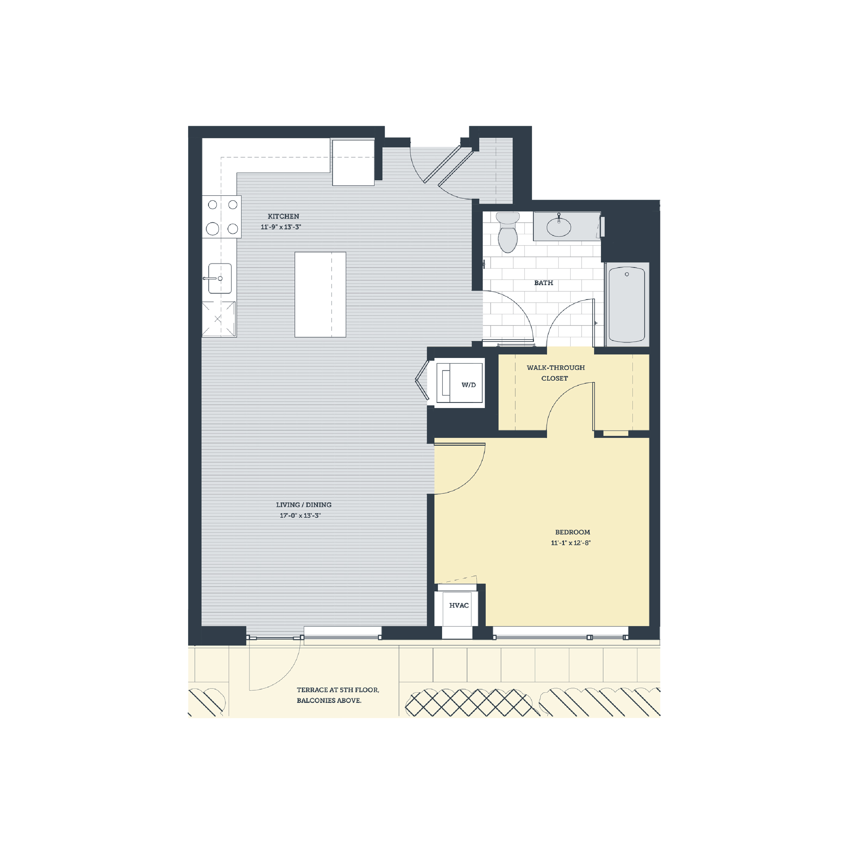 Floor plan for 1 bed, 1 bath, 786 sqft